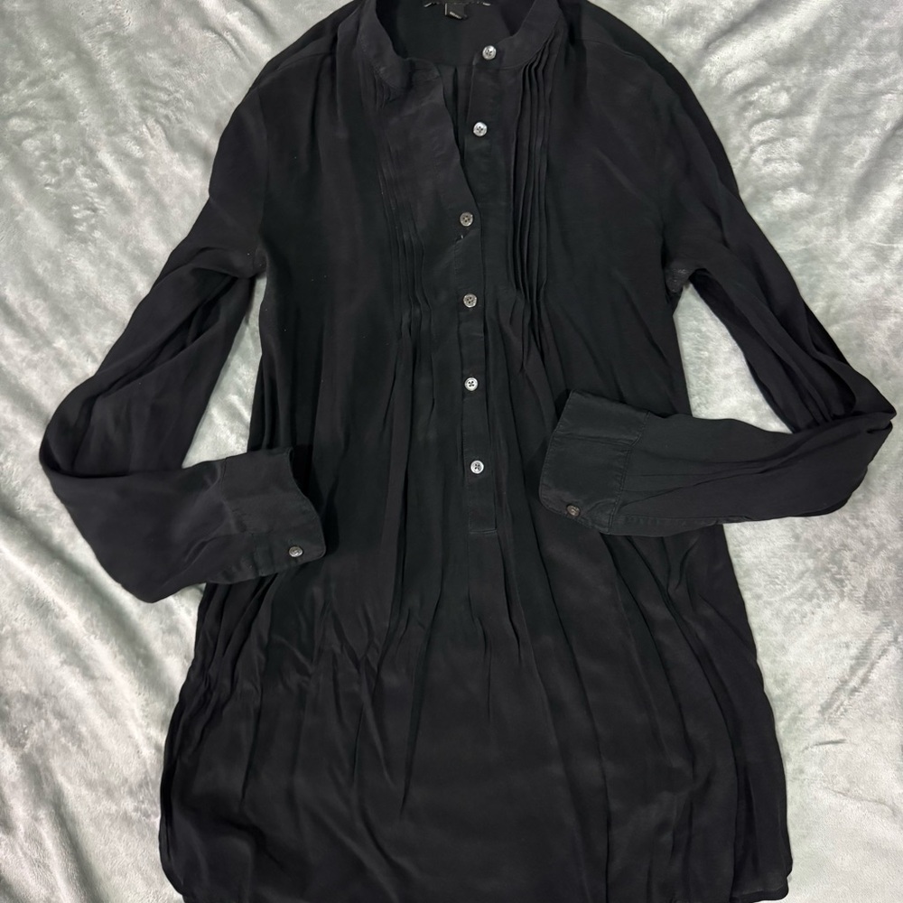 Black Button-Up Long Sleeve Blouse